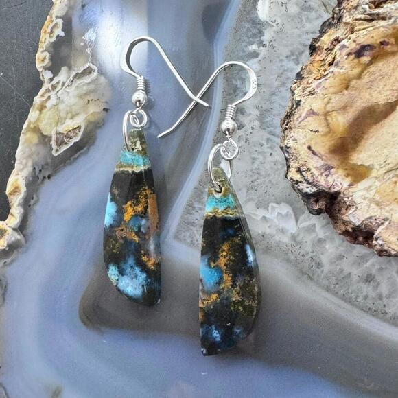 Sterling Elongated Triangle Chrysocolla Slab Dangle Earrings For Women #229 - Picture 5 of 10
